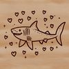 A detailed illustration of a shark with hearts surrounding it, suitable for design and crafting purposes.