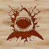 A cartoon shark illustration breaking through a wall, created as vector art for various design purposes.