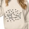 Stylized Shark Illustration with Heart Surround A stylized illustration of a shark surrounded by love hearts, suitable for vector design and cutting machine projects.