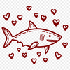 A cartoon shark designed with love hearts surrounding its body.
