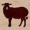 A digital illustration of a sheep on a farm, suitable for graphic design projects.