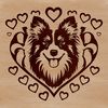 Sweet Shetland Sheepdog Illustration A vector illustration of a friendly Shetland sheepdog's head with love hearts surrounding its features.