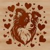 Shetland Sheepdog Portrait with Heart Details A detailed illustration of a Shetland sheepdog's head with heart-shaped designs around its features.