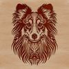 Shetland Sheepdog Portrait with Ornate Details A Shetland sheepdog's head with intricate details, suitable as clip art for various designs.