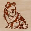 A sitting Shetland sheepdog breed dog animal illustration with simple lines.