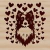 Sweet Shetland Sheepdog Portrait Close-up illustration of a Shetland sheepdog's head with intricate love heart details.