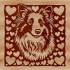 Shetland Sheepdog Clipart with Hearts A friendly Shetland Sheepdog with hearts surrounding its head, suitable for vector designs.