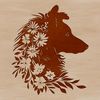 Delicate Floral Shetland Sheepdog Portrait Close-up illustration of a Shetland Sheepdog's head with delicate floral patterns surrounding its features.