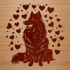 Lovable Sheltie Silhouette A sitting Shetland sheepdog with heart symbols surrounding its face.