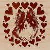 Adorable Sheltie Portrait with Heart Accents A depiction of a Shetland Sheepdog with heart-shaped accents on its fur.