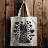 Shetland Sheepdog Silhouette with Hearts A Shetland sheepdog sitting on its haunches, surrounded by heart shapes.