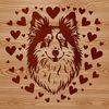 Shetland Dog Portrait with Love Hearts A headshot of a Shetland Sheepdog breed dog with hearts around its face.