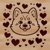 Love Hearts Surrounding a Dog's Face Close-up illustration of a Japanese Shiba Inu dog's head with love hearts surrounding its features.