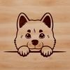 Peek-a-Boo from Behind A close-up of a Shiba Inu's head, with its face peeking out from behind something.
