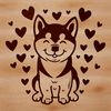 Shiba Inu Love Portrait A sitting Shiba Inu dog with love hearts surrounding its face.
