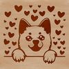 Shiba Inu Illustration with Hearts A vector graphic illustration of a cute Shiba Inu dog peeking out from behind something.
