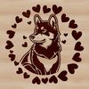 Shiba Inu Breed Illustration with Love Hearts A cute, medium-sized Shiba Inu dog breed with love hearts surrounding its head.