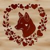Love-Struck Shiba Inu Illustration A stylized digital illustration of a Shiba Inu's head, adorned with ornate love hearts.