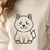 A simple line drawing of a sitting Shiba Inu dog with distinctive fox-like features.