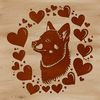 Shiba Inu Icon with Heart Details A vector illustration of a smiling Shiba Inu dog's head with love hearts around it.