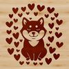 Sweet Shiba Inu Illustration A stylized illustration of a sitting Shiba Inu dog with love hearts surrounding it.