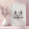 Decorative Dog Silhouette with Head Peek A portrait of a Shiba Inu dog with its head peeking out from behind a decorative motif.