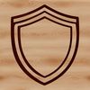 A minimalist design of a medieval-style shield with a bold shape and flat surface.