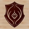 A detailed illustration of a medieval-style shield with geometric patterns and textures.