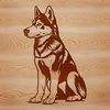 A dog breed illustration featuring a husky in a sitting position.