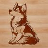 A digital illustration of a Siberian Husky sitting on its haunches.
