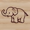 A simple line drawing of a standing African elephant in a traditional safari setting.