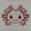 A simple line drawing of a salamander with feathery gills on its head.