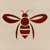 A simple line drawing illustration of a bee in mid-flight.