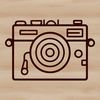 Simple Vector Camera Design A simple line drawing of a camera with basic shapes and minimal details.