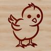 A simple line drawing of a cute chick character in a playful pose.