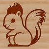 A simple line drawing of a cute squirrel with bold lines and minimal details.