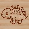 A simple line drawing illustration of a cute baby dinosaur from the prehistoric era.