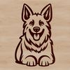 A simple line drawing of a laying German shepherd dog, suitable for use as clip art in various designs.