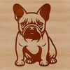 A simple line drawing of a seated French Bulldog, an adorable pet breed.