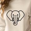 A simple line drawing of a majestic elephant's head with distinctive features.
