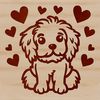 Cute Sitting Dog with Love Surroundings A simple line drawing of a sitting dog with love hearts surrounding it.