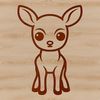 A simple line drawing of a doe in a forest setting.