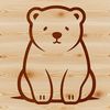 A simple line drawing of a cute polar bear sitting on its haunches.