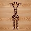 A simple line drawing of a giraffe standing in a savannah landscape.