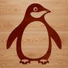 A simple line drawing of a penguin in a single color, suitable for vector graphics.