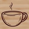 Simple line drawing of a standard coffee cup with handle and lip.
