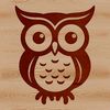 A simple line drawing of a cute owl's face.
