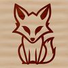 A simple line drawing of a fox sitting on the ground.