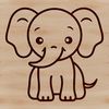 A simple line drawing of a cute elephant in a natural setting.
