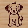 A simple line drawing of a sitting dog with cute features.